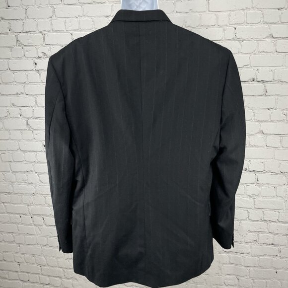 Hunting Horn Black Striped Wool 2 Button Ventless Notch Blazer USA Made Size 46L - Picture 2 of 13